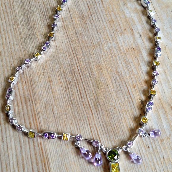 Sterling Silver 925 RP CZ Stones Crystal Lavaliere Statement Necklace 18 1/2" - Picture 8 of 12